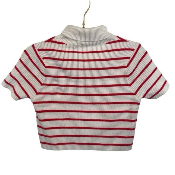 Callahan Revolve White Red Striped Short Sleeve Turtleneck Cropped Sweater Sz S - Picture 2 of 6